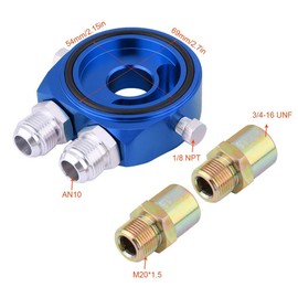 Kit de enfriador de aceite, M20 x 1.5 Adaptador universal de placa de emparedado de enfriador de filtro de aceite de aleación de aluminio 1/8 NPT Kit de enfriador de aceite(Azul)