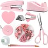 Pink Office Supplies, Pink Desk Accessories Set Stapler, Tape Dispenser,