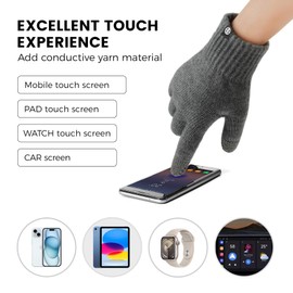 Mens Winter Warm Beanie Hats Long Neck Scarf Touchscreen Gloves Set (Grey)