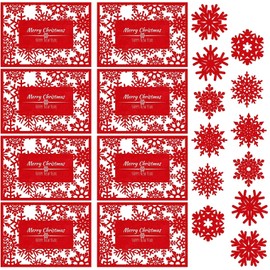 KAHEIGN 12Pcs Christmas Placemats with Coasters, Merry Christmas and Happy New Year Hollow Felt Table Placemats with Snowflake Coasters for Holiday Home Party Decoration (35cm x 25cm)