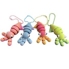 3D Printed Articulated Squid Keychain - 10 Moving Joints Poseable Desk Pet for Adults, Pocket Anxiety Relief Tool (All 4PCS)