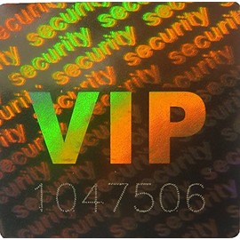 Holographic labels BY EtikettenWorld 20 mm x 20 mm ''VIP'' With Serial numbers EW-H-S1100as, Tamper proof, Water proof, Security seal labels (1000)