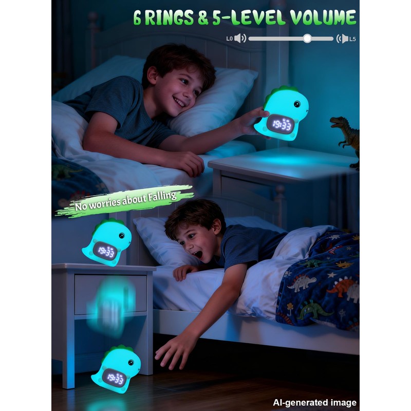 Ammonite Cute Dinosaur Silicone Night Light Alarm Clock
