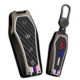 HIBEYO Key Fob Cover Fit for BYD Atto 3 Han EV Dolphin Durable Second Song Pro Tang Dm Qin Plus MAX Yuan Accessories Alloy Carbon Fiber Texture Smart Remote Auto Key Case-A Keychain Black
