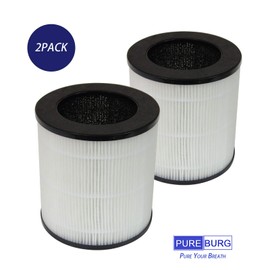 PUREBURG Replacement True HEPA Filter Set Compatible with QUIETPURE KJFC15 Whisper Air Purifier, 2-Pack H13 3-Stage Filtration Activated Carbon
