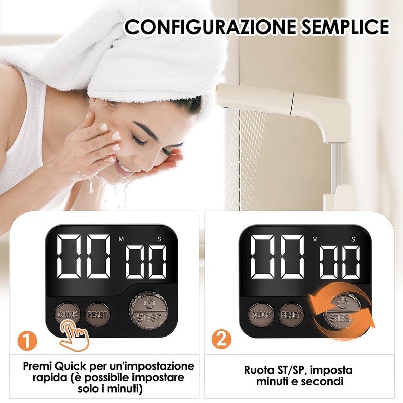 Timer Cucina Timer Digitale, Timer da Cucina Magnetico con Ampio