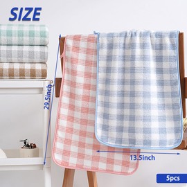 TUICARE 5Pcs Checkered Coral Velvet Hand Towels 14 x 30 Inch Soft Absorbent Bath Towels Decorative Checkered Design Towels for Bathroom Kitchen Beach Spa Gym