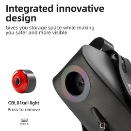 ROCKBROS Bike Saddle Bag with Smart Tail Light,0.8L Waterproof & Resistant Bike Bag Under Seat,Reflective Bike Seat Bag and 3 Magic Straps for Road & Mountain Bikes