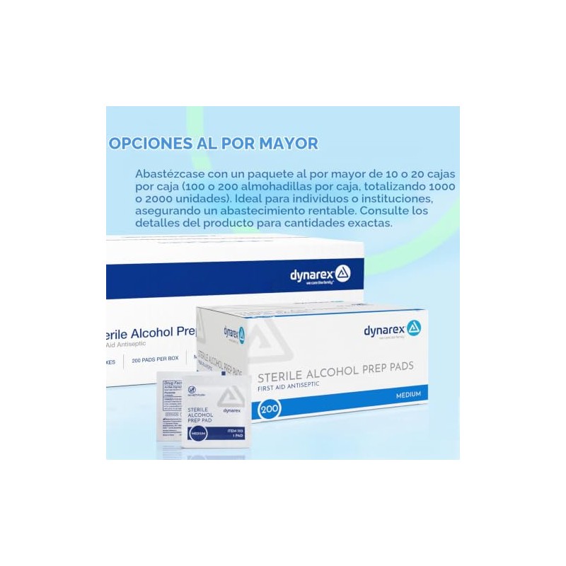 Bandas con alcohol Dynarex 1113, sin látex., 200