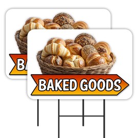 Vista Products Baked Goods - Bakery Bread 2 Pack Double-Sided Yard Signs 16" x 24" with Metal Stakes (Made in Texas)