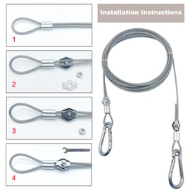 aufodara 5 m Wire Rope 3 mm with PVC-Coated Stainless Steel Rope with Stainless Steel Carabiner M6, Aluminium Crimping Loop, Wire Rope Clamp and Mini Wrench, for Lanyard, Washing Lines, Tent Ropes (5