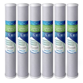 Standard Whole House Coconut Shell Carbon Block 5 Micron Water Filter 20” x 2.5” Fits 20” x 2.5” Housings. Remove Chlorine and Bad Odor. Compatible with C1-20, HX-CB-25-2010, F3WCB32 Pack of 6
