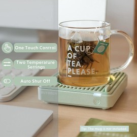 BUYDEEM OA20013 Extra Wide Mug Warmer, One-Touch Beverage Cup Warmer with 2 Temperature Settings and Auto Shut-Off, Perfect for Office Desk Use (Cozy Greenish)