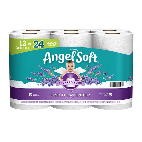 Angel Soft® Toilet Paper with Fresh Lavender Scented Tube, 12 Double Rolls = 24 Regular Rolls, 2-Ply Bath Tissue
