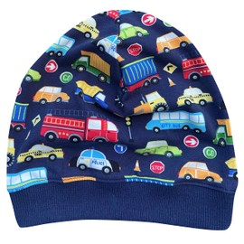Wollhuhn Eco Lightweight Girls/Boys Beanie Hat Cuffs Elastic Transition Period Summer Children's Hat Cotton (Eco Fabrics, Organic) 20141128, Cars dark blue/multi-coloured