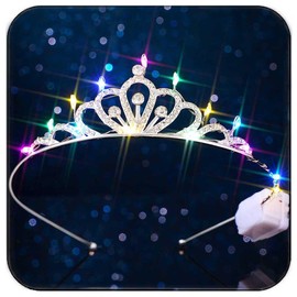 DRESBE Light Up Rhinestone Crowns LED Crystal Tiara Headband Glow Party Princess Hair Accessories for Women and Girls