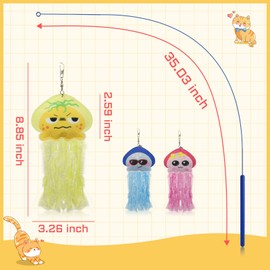 Andiker Cat Wand Toy, 35 Inches Flexible Cat Stick with Cute Jellyfish Cat Wand Replacement Cat Teaser Toy Sturdy Interactive Cat Toy for Indoor Cats Chasing Pouncing Entertaining (Yellow)