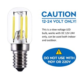 Akynite T22 E14 12V 3W LED Warmweiß 2700K, 250LM, Ersetzt 25W Garagenbirne, 12V LED Filament Vintage, Nicht Dimmbar, DC 12V-24V Kerzenlampe E14 für Garage Garten, 2er-Set