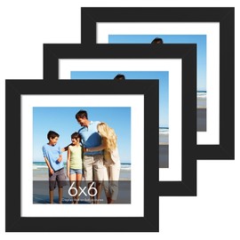 TWING 6x6 Picture Frames 3 Pack, Black 6x6 Frames Display Picture 4x4 with Mat, Square Family Picture Frame Tabletop or Wall Mounting, Ideal Gift for Mother's Day/Birthday Day