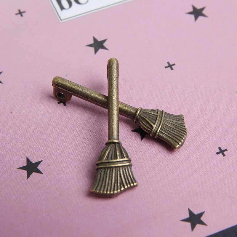 Acxico 40Pcs Broom Charms Broom Pendants Antiqued Silver Tone 3D