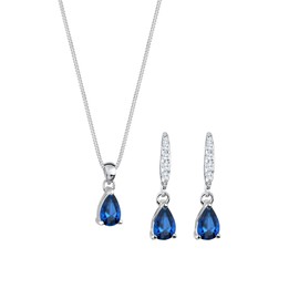 Elli Women's 925 Sterling Silver Xilion Cut Cubic Zirconia and Blue Crystal Pendant Necklace of Length 45 cm with Drop Earrings