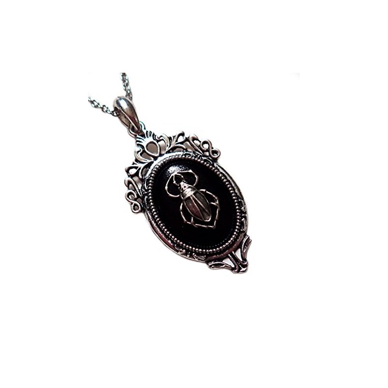 Gothic Victorian Silver Framed Scarab Cameo Pendant