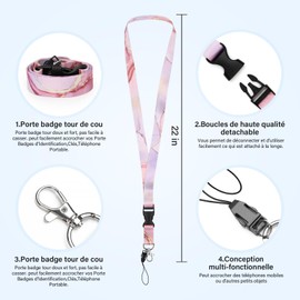 Lanyard with Card Holder Swivel Lobster Clasp with Lanyards, Retractable for Nurse ID Cards, Keys, Camera (Marbled Pink)