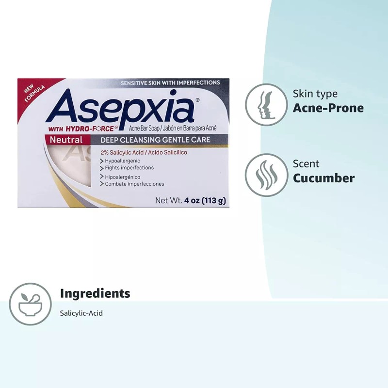 Asepxia 2 X Jabón Facial Hipoalergénico Con Ácido Salicílico 113g