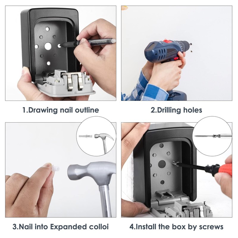 Holdfiturn Wall Mounted Key Safe Combination Lock Box with 12-Digit