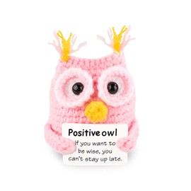 Funny Positive Owl, Adorable Positive Owl Crochet Knitted Doll with Encouragement Card Emotional Support Plush Toy Positive Gifts for Home Office Desk Decoration(Pink)