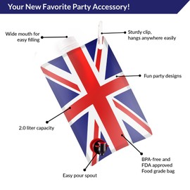 Union Jack Flag Party Flask:2 liter British Flag Flasks Make the Perfect Drink Dispenser for Your St Georges Day or Guy Fawkes,Bonfire Night Party Supplies,Football, Cricket,or Rugby Parties and More