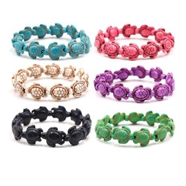 Caiyao 8mm Sea Turtles Beads Bracelet Turquoise Natutal Stone Elastic Stretch Bracelet for Women Men-6Pcs