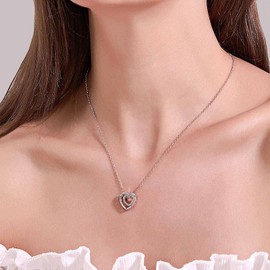 Aneneiceera Fashion Crystal Heart Choker Necklace Chain Gold Vintage Double Hollow Rhinestone Heart Pendant Necklace Minimalist Heart Necklace Charm Jewellery for Women and Girls (Gold), Metal