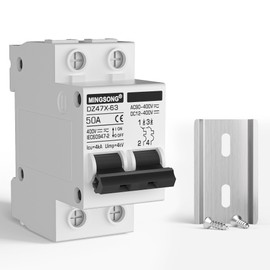 MINGSONG DC Solar Panels Disconnect Switch 50 Amp Solar Shut Off Switch 12V-400V 2 Poles Small Miniature Circuit Breaker for PV Homes, AC 110V DIN Rail MCB