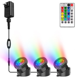 CREPOW RGB Pond Lights with Timer, LED Underwater Submersible Colorful Landscape Spotlights, 98ft Remote Control IP68 Waterproof Fountain Lights for Fish Aquarium Tank Garden Yard Pool (Set of 3)