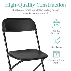 Best Choice Products Set of 4 Plastic Folding Chairs, Portable Stacking Indoor Outdoor Seating for Home, Yard, Garden, Parties, Events w/Non-Slip Feet, 350lb Weight Capacity - Black