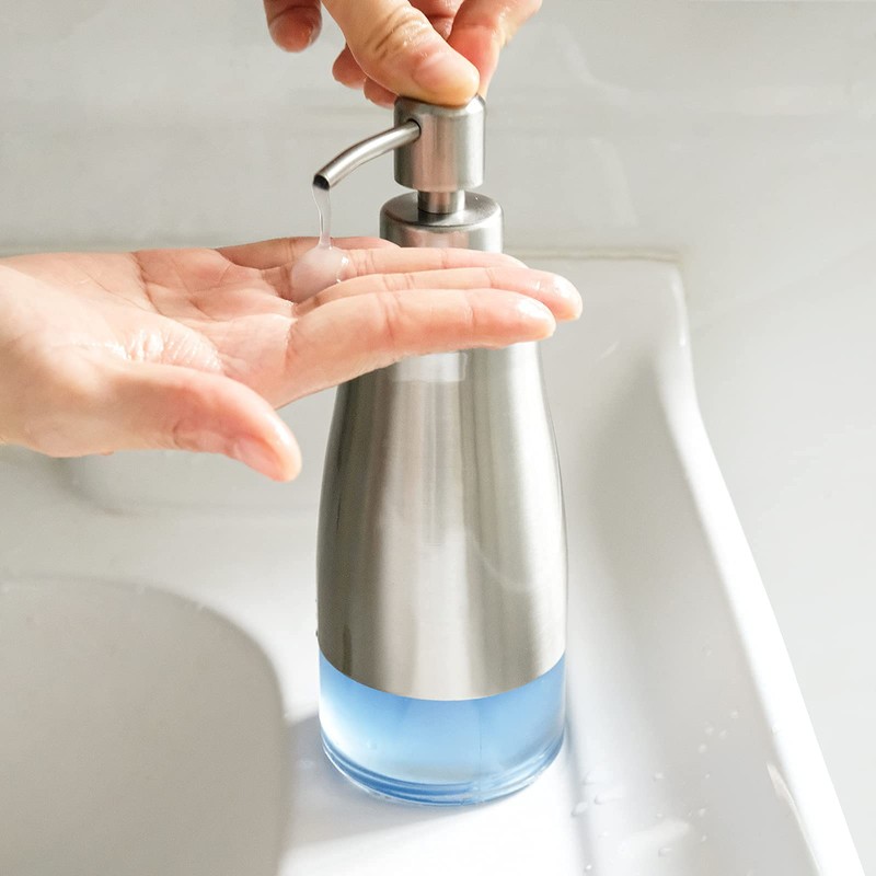 AUMIO Dish Soap Dispenser with Stickers, Stainless Steel Body &