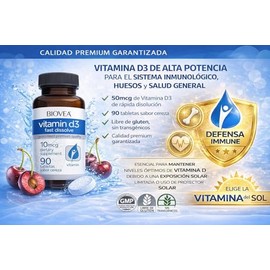 BIOVEA | Vitamina D3 de Uso Diario 400 UI | Tabletas de Rápida Disolución en la Boca | Apoyo Inmune y Óseo | Uso Diario y Fácil Absorción Sabor Cereza