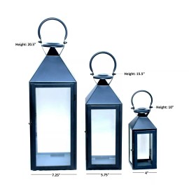 AMERICAN MANTLE Stainless Steel Candle Lantern Set Black SKU# LSBL01/3 - Set of 3 Pieces