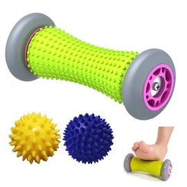 XN8 Sports Foot Massager with Spiky Massage Balls, Feet Roller for Plantar Fasciitis Recovery, Fascia, Trigger Point and Muscle Exercise & Relieve Stress, Foot Roller & 2 Massage Balls Set - Grey