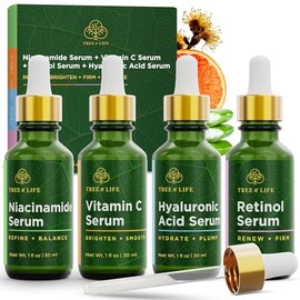 Tree of Life Beauty Set de cuidado de la piel facial, iluminador, reafirmante, hidratante, cara seca, probado por dermatólogos, niacinamida + vitamina C + retinol + suero de ácido hialurónico - 4