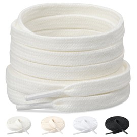 Stepace 2 Pairs (4 Pieces) Pure Cotton, Flat Laces, Length 39.4 - 63.0 inches (100 - 160 cm), 10 Colors, Cotton Shoelaces, 02 off white, 130