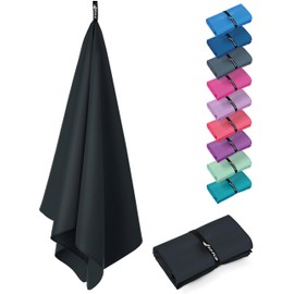 Fit-Flip Swimming towel - fast drying microfibre beach towel - ultra absorbent thin towels for travel, beach & gym - lightweight camping towel (1x 140x70cm, Onyx Black)