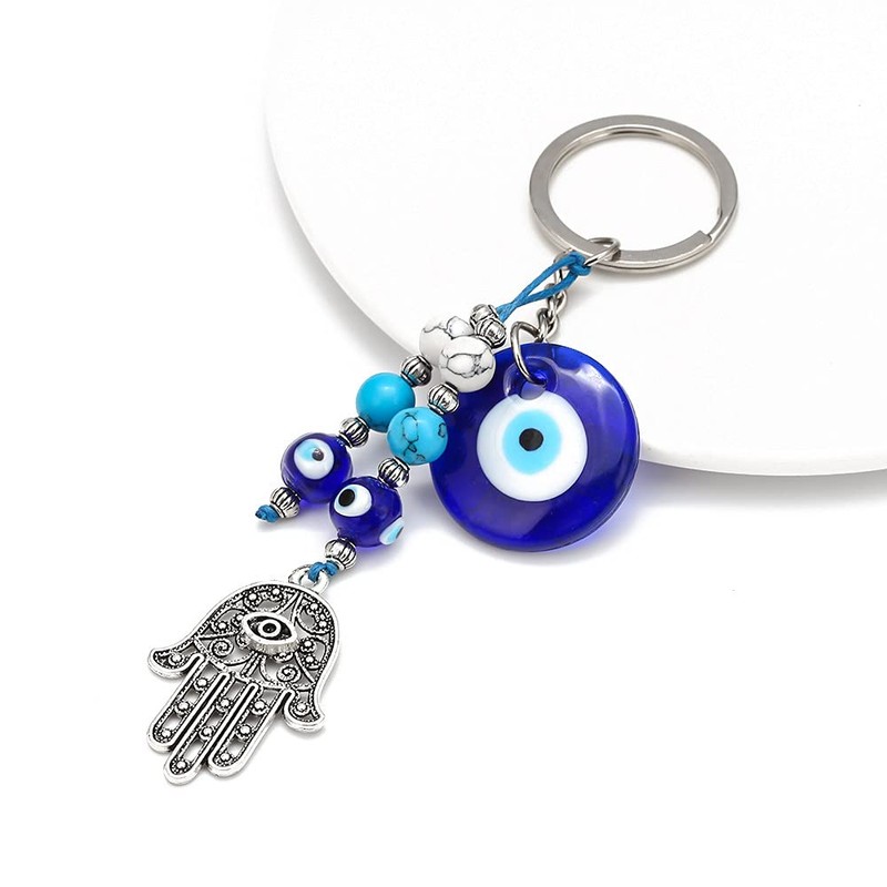 Dinaauto Turkish Evil Eye Keychain Handmade Alloy Keyring Good Luck
