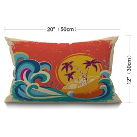 BGBDEIA Hawaii Beach Cushion Cover 12x20 Inch Vintage Palm Tree Sun Tropical Island Giant Wave Rectangle Pillow Cases Home Decorative Cotton Linen Throw Pillow Cover for Bed Sofa 30 x 50 cm
