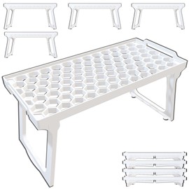ums Kitchen Cabinet Shelf Organizers - White Plastic Stackable Freezer Rack. Usable Storage Rack for Your Spice, Refrigerator, Pantry (12 X 5.5 inch) Kitchen Cabinet Shelf Organizer Pack of 4
