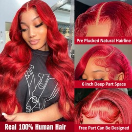 Agairl Red Wig Human Hair 210% Density Red Body Wave Lace Front Wigs Human Hair Pre Plucked 13X6 HD Lace Frontal Wig Red Color Wigs Human Hair 22 Inch