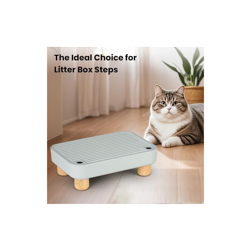 Litter Box Step, Litter Box Ramp/Catcher with Wooden Base, Anti-Tracking