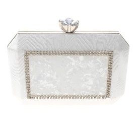 neXxtten Silver Tone Metal Hardware Frame Glitter Fabric Clutch Evening Bag TLX184-WHT