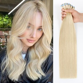 JESSBO Hair Extensions Real Human Hair Straight Platinum Blonde 100% Brazilian Human Hair 22 inch 20pcs 50g/pack Seamless Skin Weft Tape Ins for Women (22 Inch #60 Platinum Blonde)